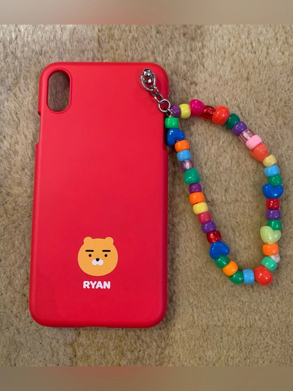 Kakao Friends Red silicone XR Max phone case with Y2K phone charm